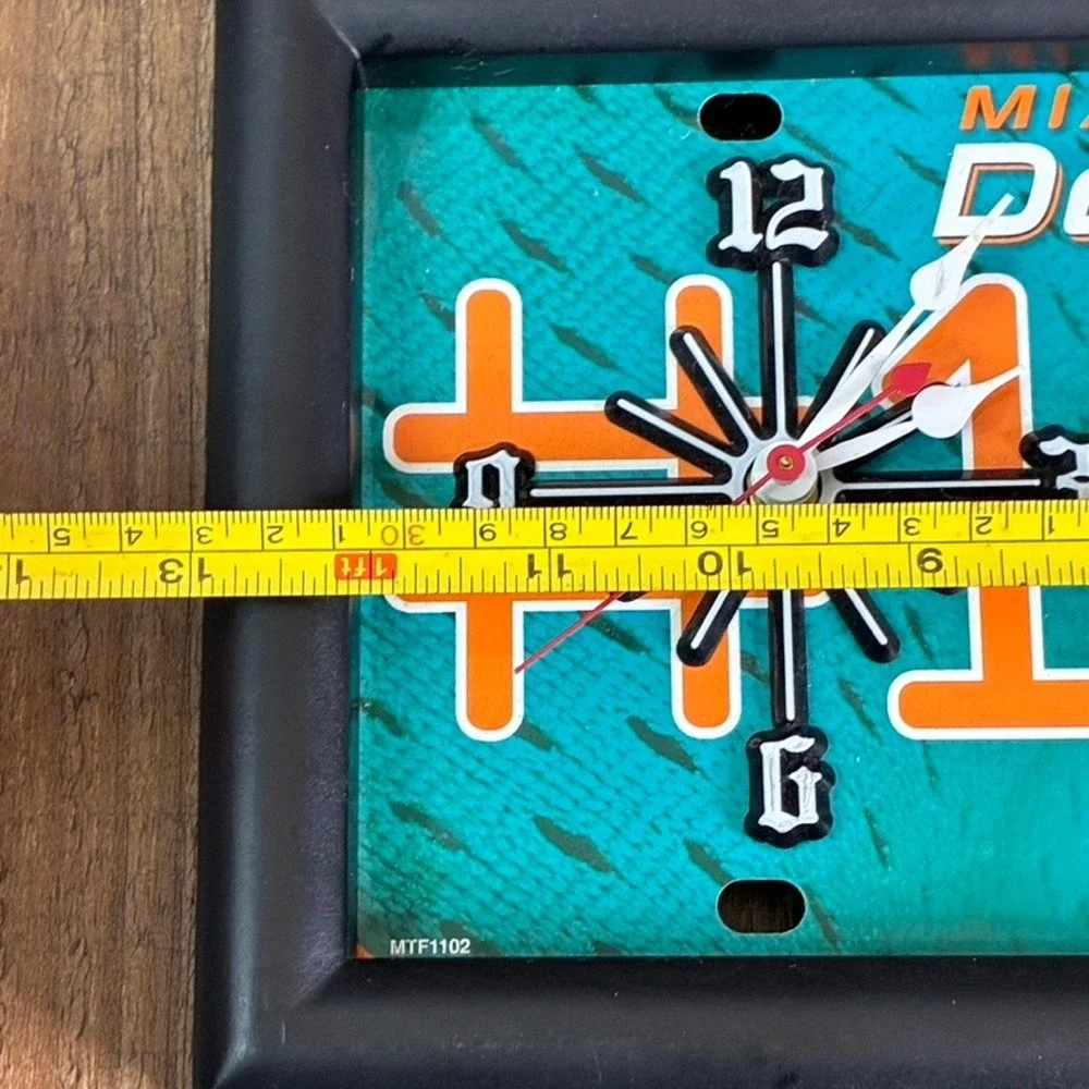 Miami Dolphins NFL License Plate Wall Clock Rico Industries MTF1102 Teal Orange